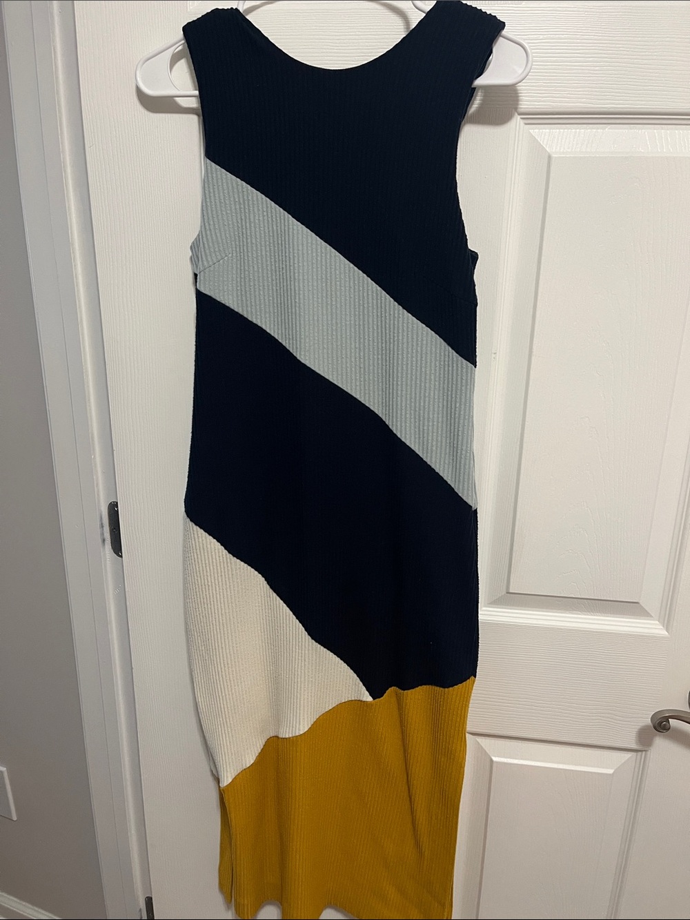 Hutch Colorblock Maxi Dress in Navy, Light Gray, Cream & Mustard